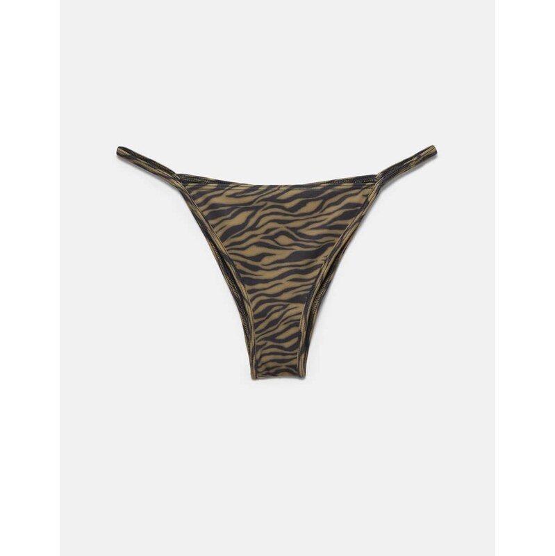 Pull&Bear Zebra print gathered bikini bottoms in green