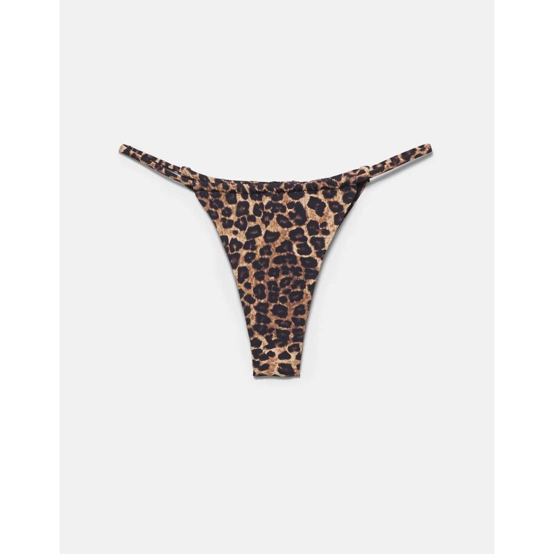 Pull&Bear Leopard print gathered bikini bottoms in brown