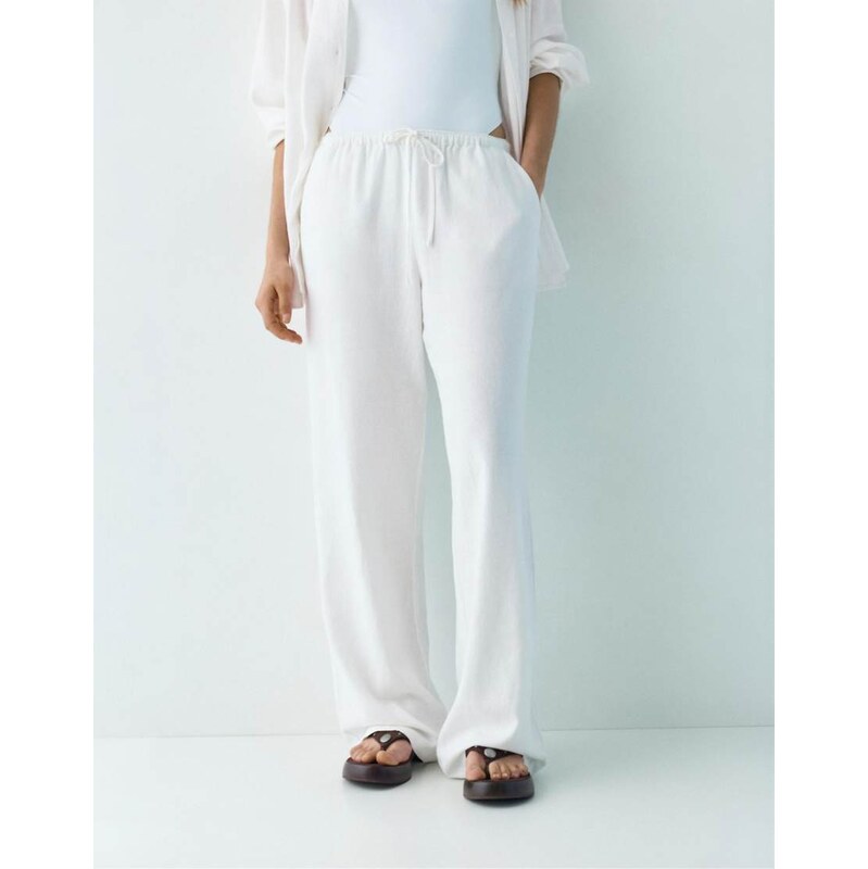 Pull&Bear linen blend trousers in white