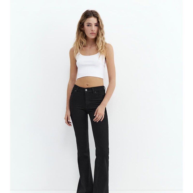 Pull&Bear Petite skinny flared jeans in black marl