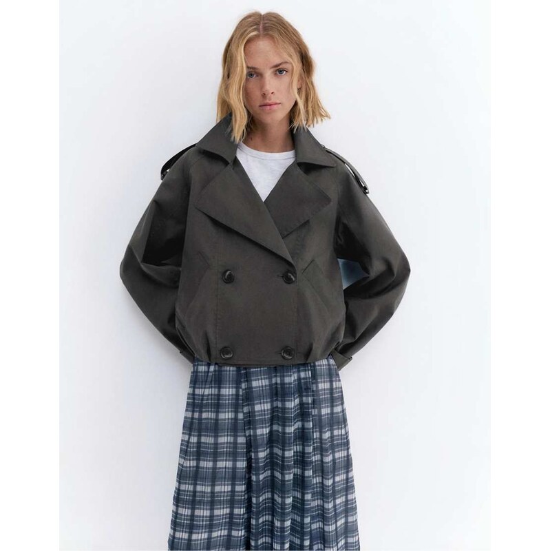 Pull&Bear Balloon short trench coat in grey 114263812