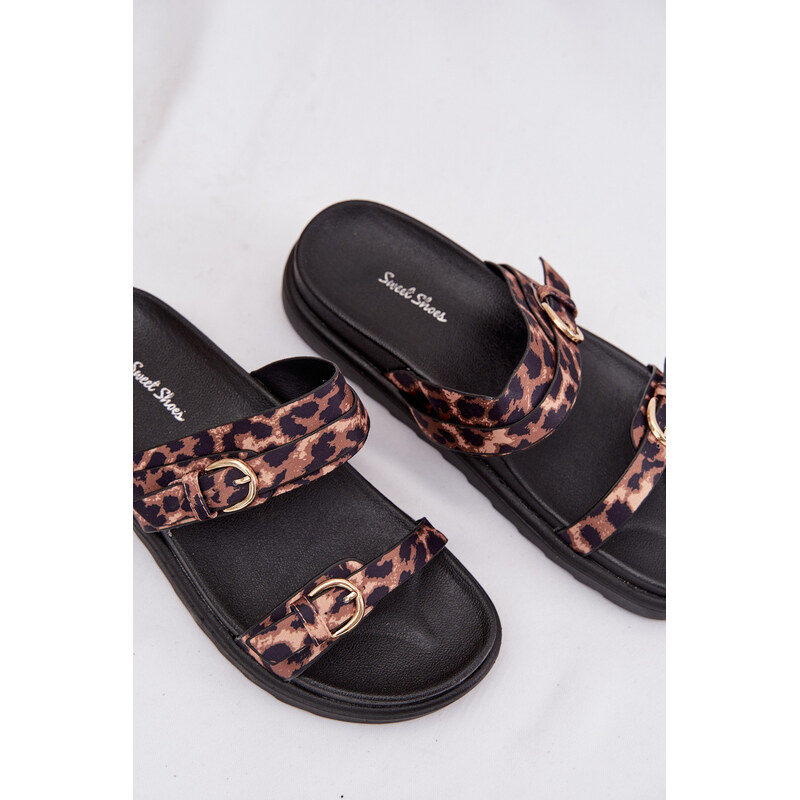 Dámské sandály s pásky a zlatými sponami Leopard model 22032147