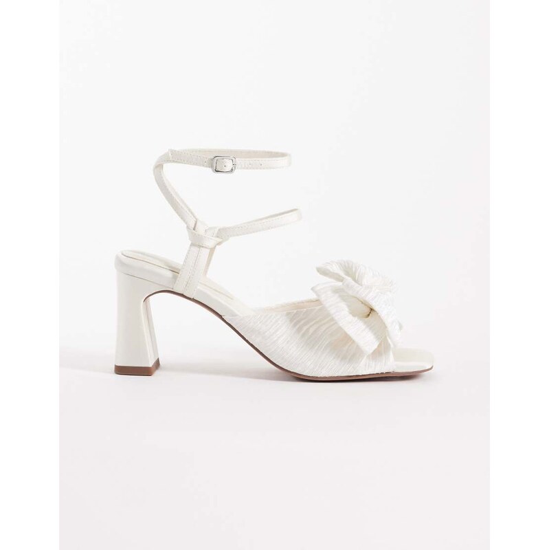 ASOS DESIGN Happiness bow detail block heeled sandal in ivory
