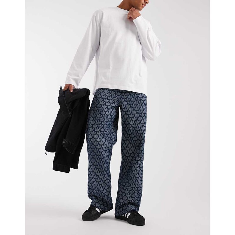 adidas Originals monogram loose fit jeans in indigo-Blue
