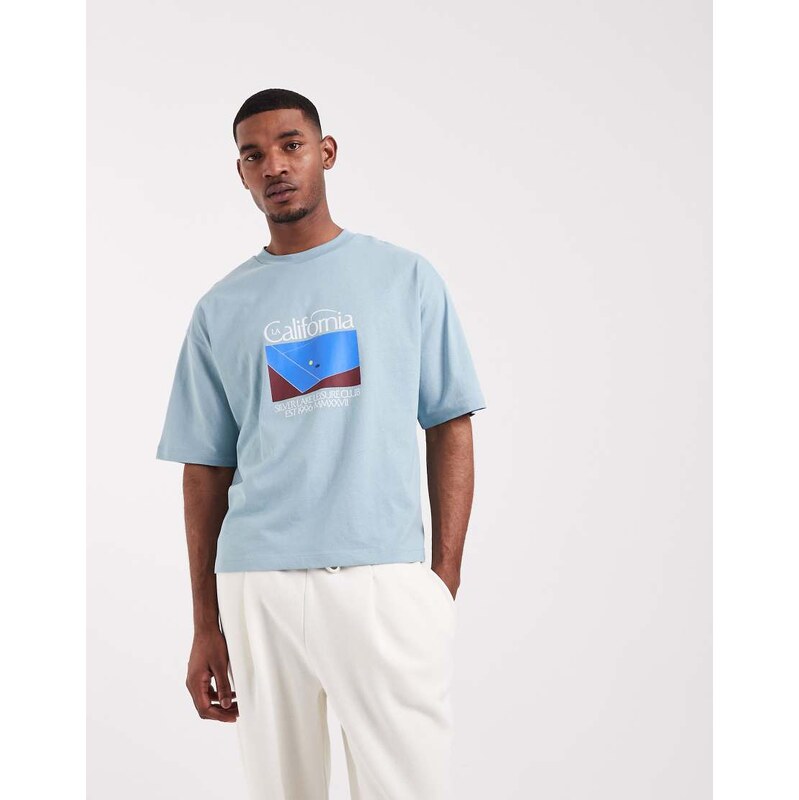 ASOS DESIGN boxy oversized t-shirt with tennis graphic in blue