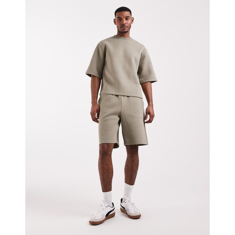 ASOS DESIGN heavyweight scuba-style fabric loose short in khaki