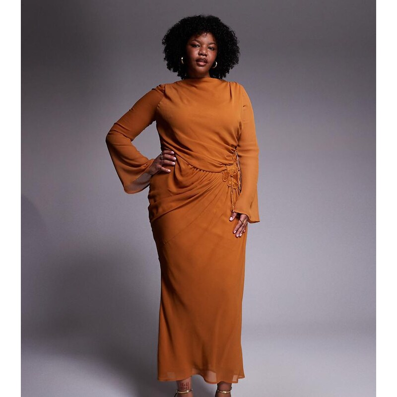 ASOS Curve ASOS DESIGN Curve chiffon maxi dress with 3D embroidered 115081904