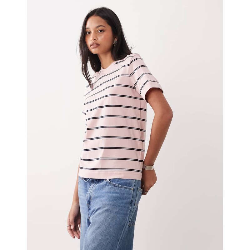 ARKET short sleeve t-shirt in pink and brown stripes