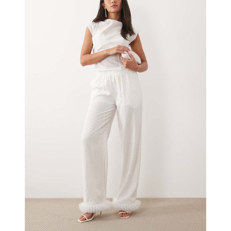 Sister Jane Bridal polka dot tulle trim trousers co-ord in white 114281597