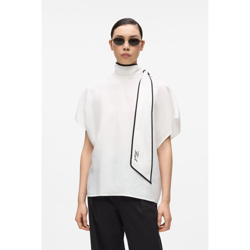 HALENKA KARL LAGERFELD LINEN BLEND PIPING BLOUSE