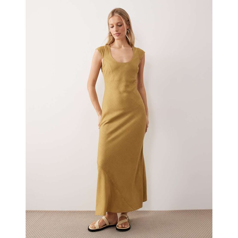 ASOS DESIGN scoop neck bias dress maxi in olive green
