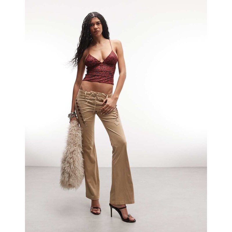 I.AM.GIA Xenia faux suede lace up trousers in tan-Brown