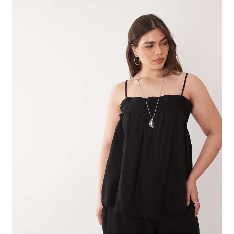 Nobodys Child Plus ruched detail linen rich cami top co-ord in