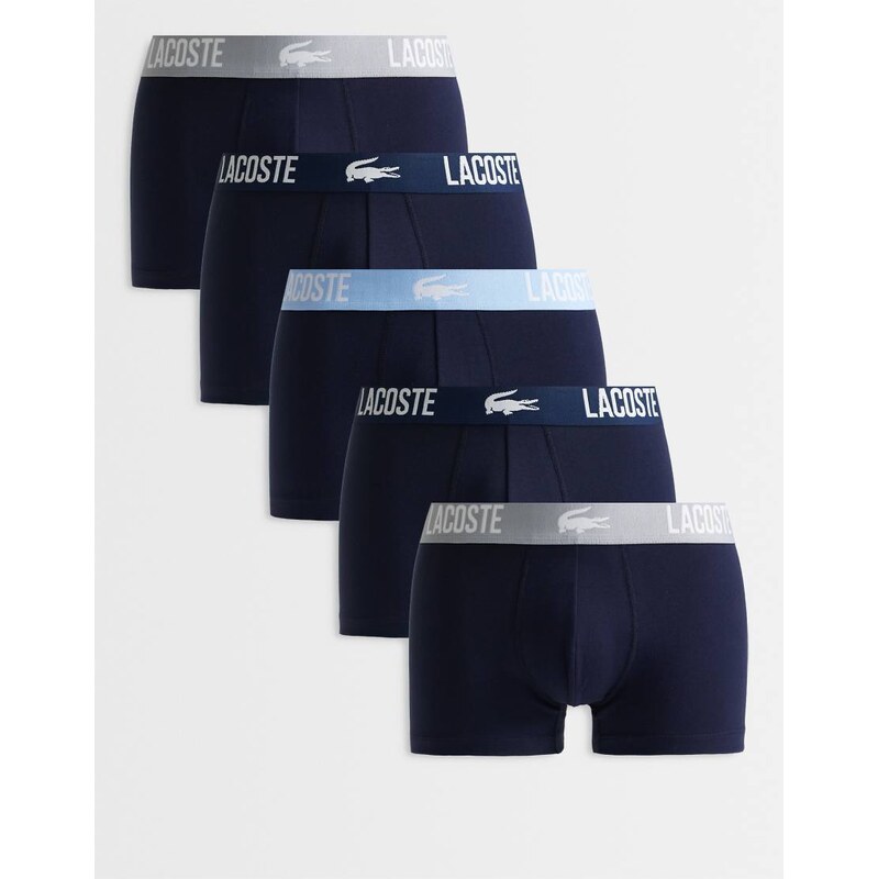 Lacoste 5 pack multi waistband trunks in navy