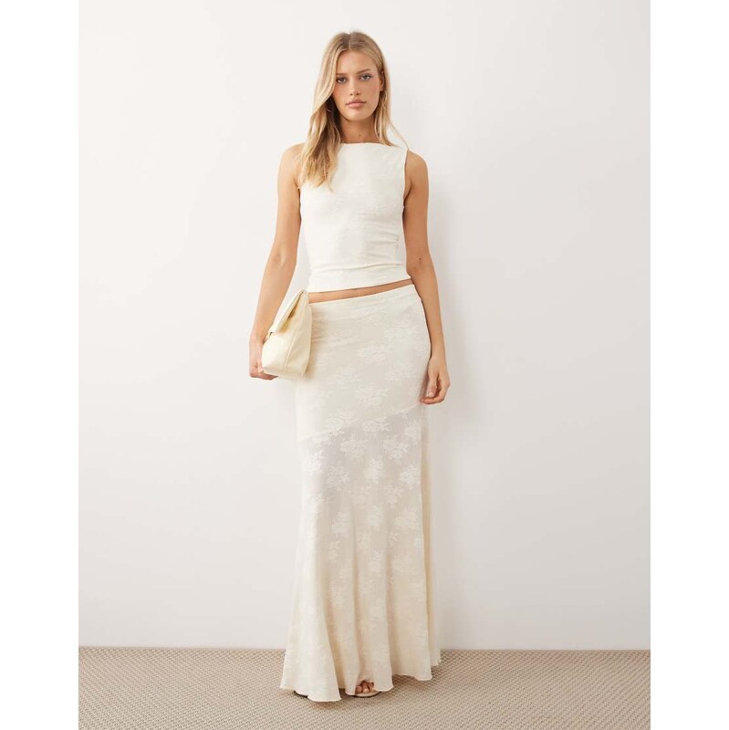 Gina Tricot co-ord sheer lace maxi skirt in cream-White