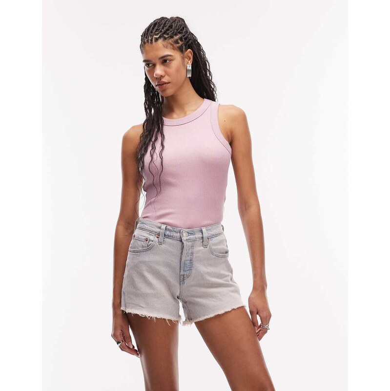 Levis 501 hourglass shorts in bleach wash blue
