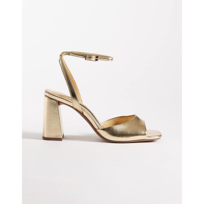ASOS DESIGN Honour barely there block mid heel sandals in gold