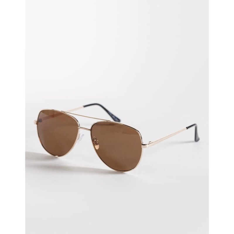 Jeepers Peepers metal aviator sunglasses in gold and brown 114689767