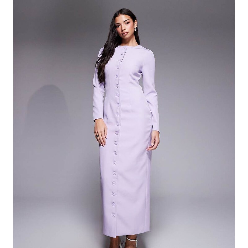 Kaiia exclusive tailored long sleeve button through maxi dress