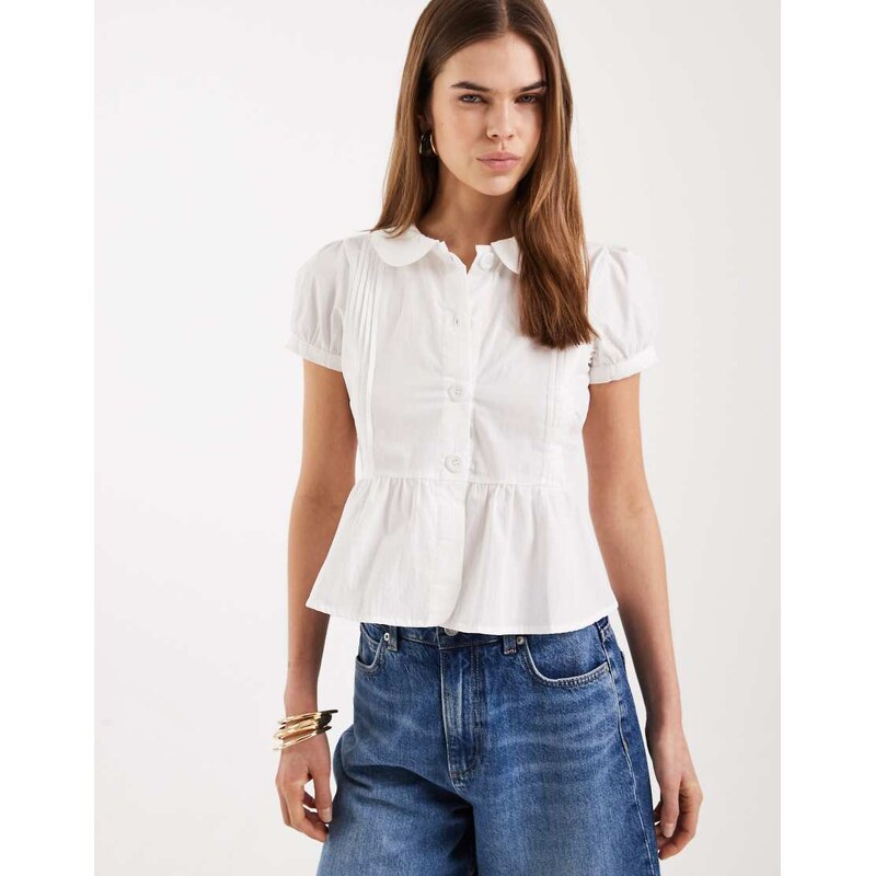 Motel Linde peplum hem collared blouse in white