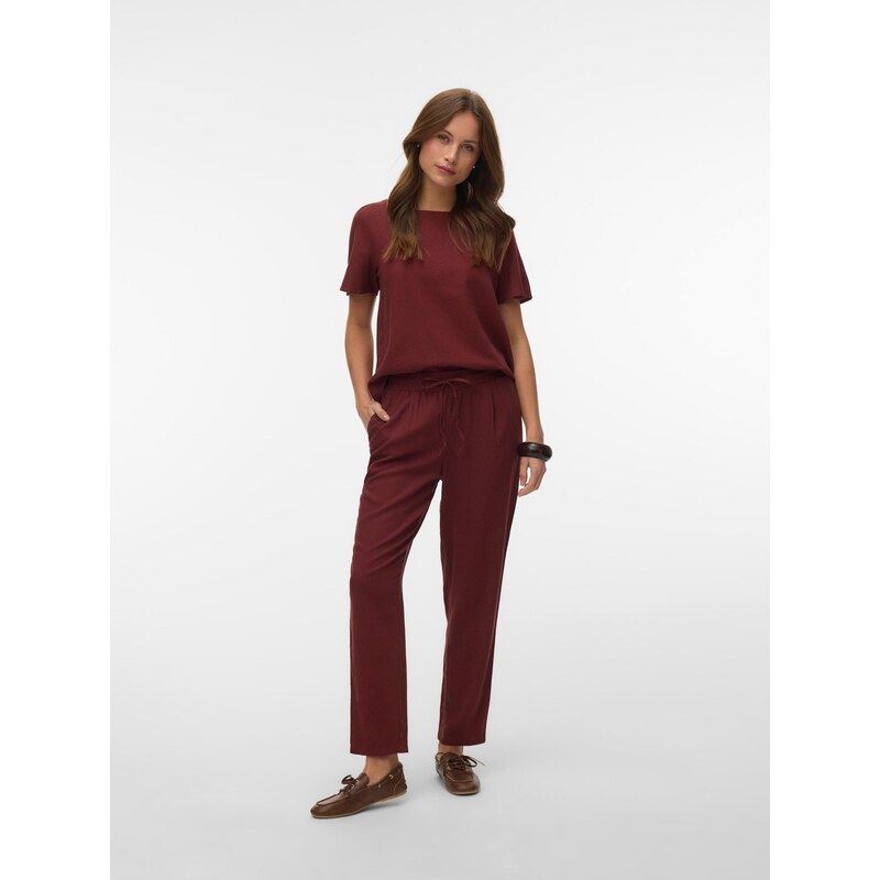 VERO MODA Kalhoty se sklady v pase burgundská červeň