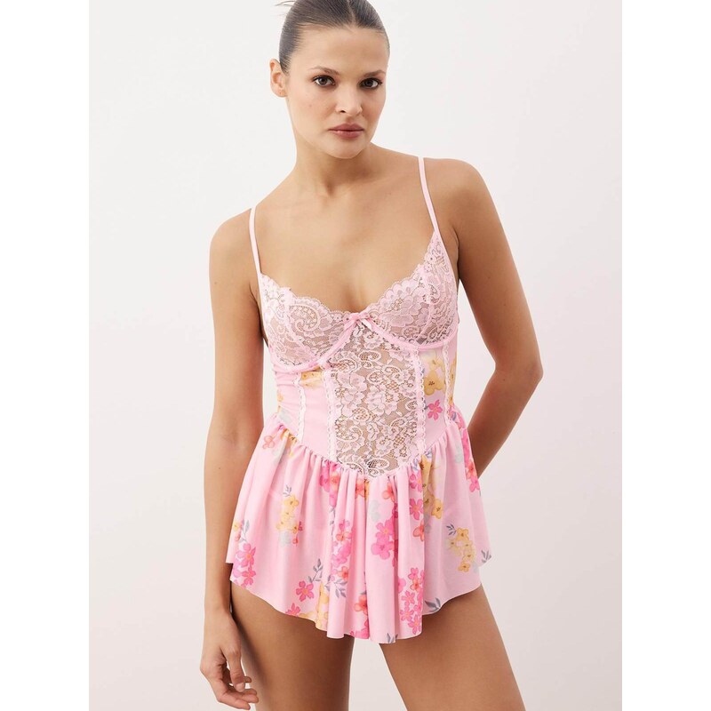 Trendyol Negližé žlutá / tmavě zelená / pink / růžová 114294528