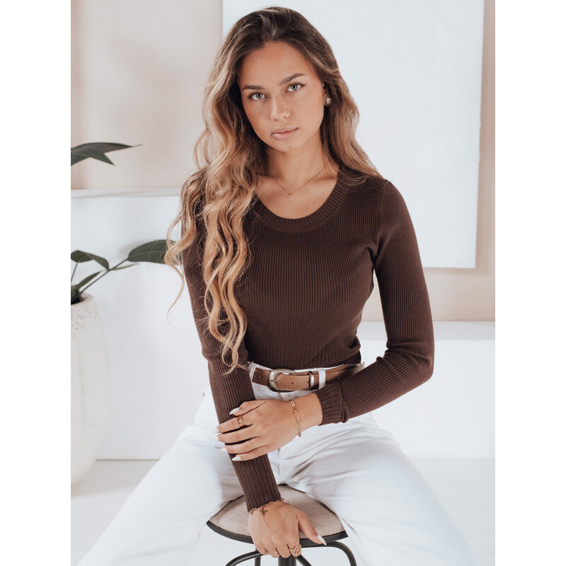 Dámský žebrovaný svetr NOLVIE hnědý FashionStreet MY2494