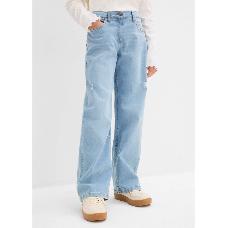 bonprix Džíny Wide Leg, Mid Waist modrá Dívky