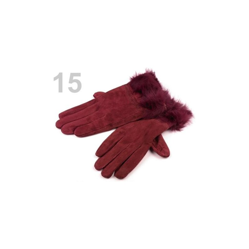 Dámské rukavice semiš s pravou kožešinou vel.M (1 pár) - 15 Geranium Stoklasa