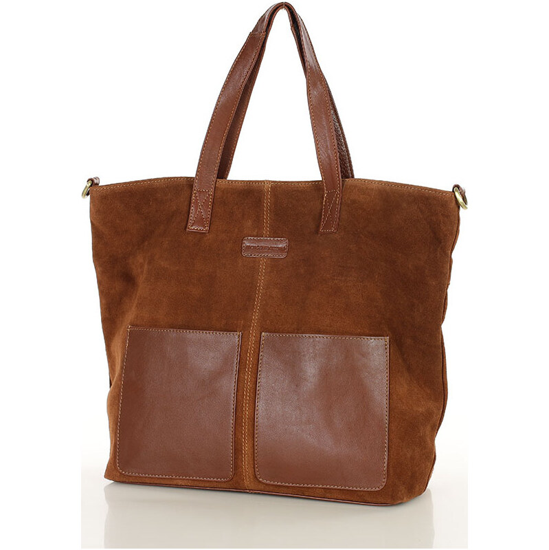 Velká hnědá semišová shopper kabelka MARCO MAZZINI