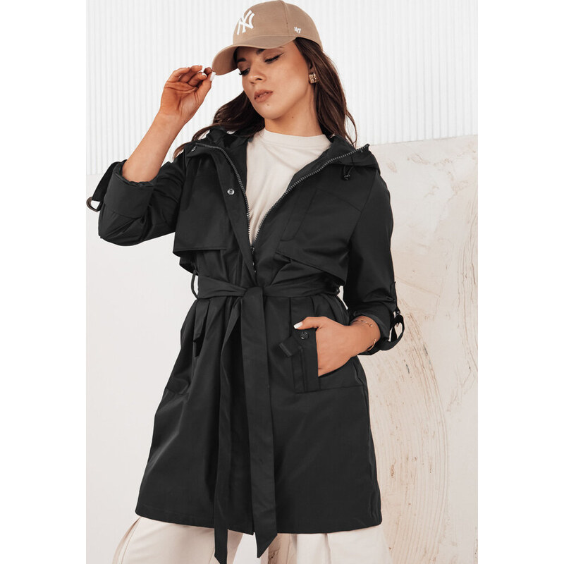 BASIC Černá stylová parka s páskem NOLES TY4278