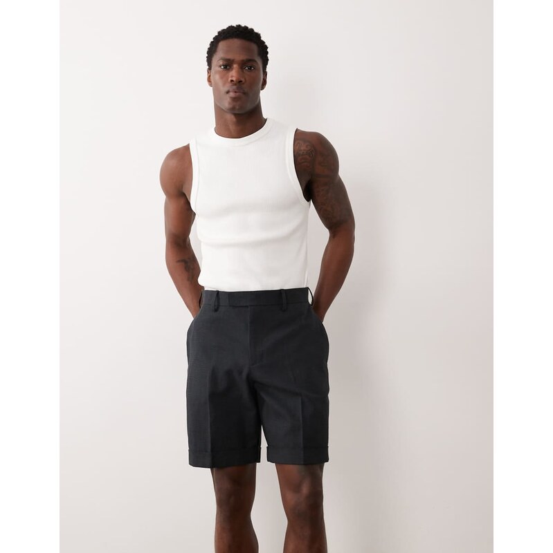 ASOS DESIGN linen rich tailored regular shorts in black