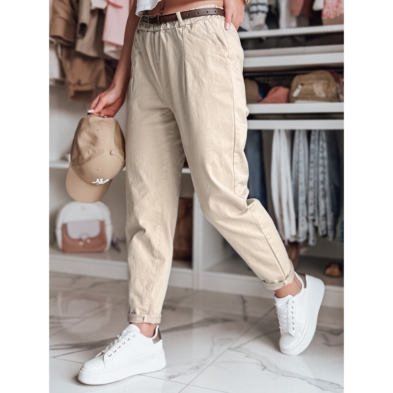 Dámské kalhoty chinos s páskem RELCIX lUY2585 béžové - FashionStreet 114299962