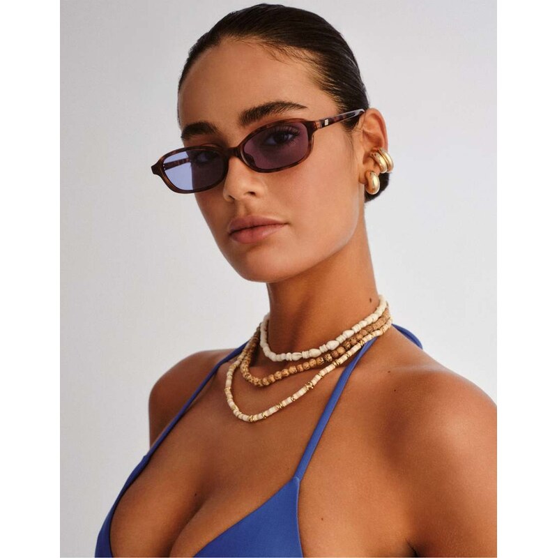 Le Specs honey pot slim rectangular sunglasses in tortoiseshell with 114423403