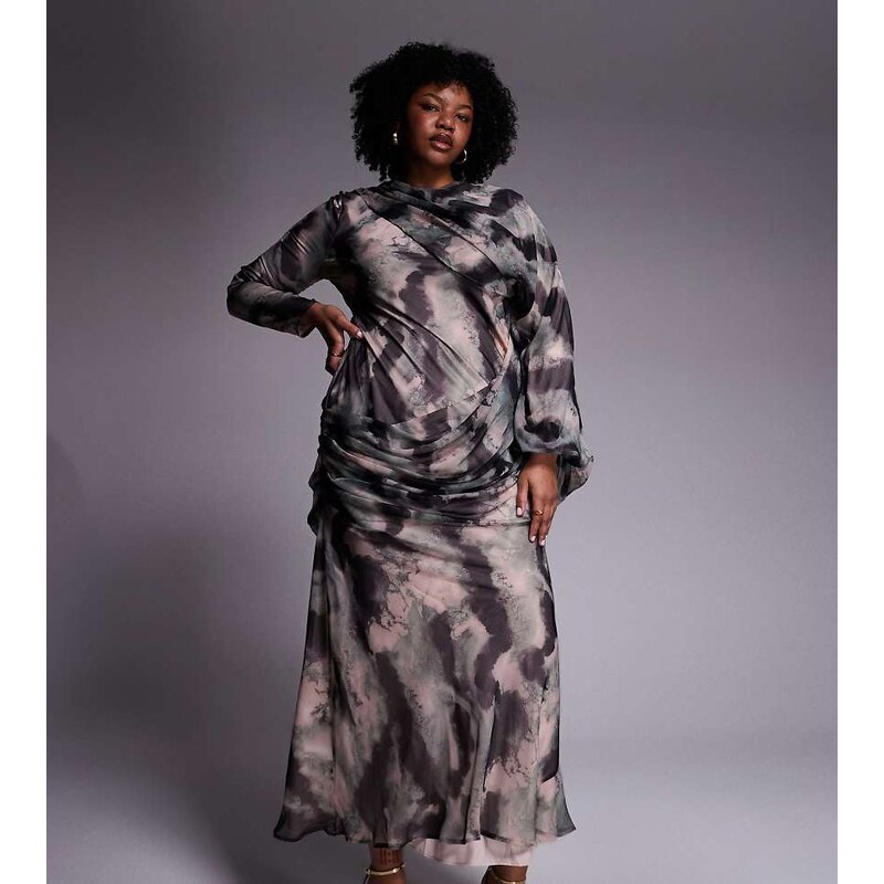 ASOS Curve ASOS DESIGN Curve drape front blouson sleeve maxi