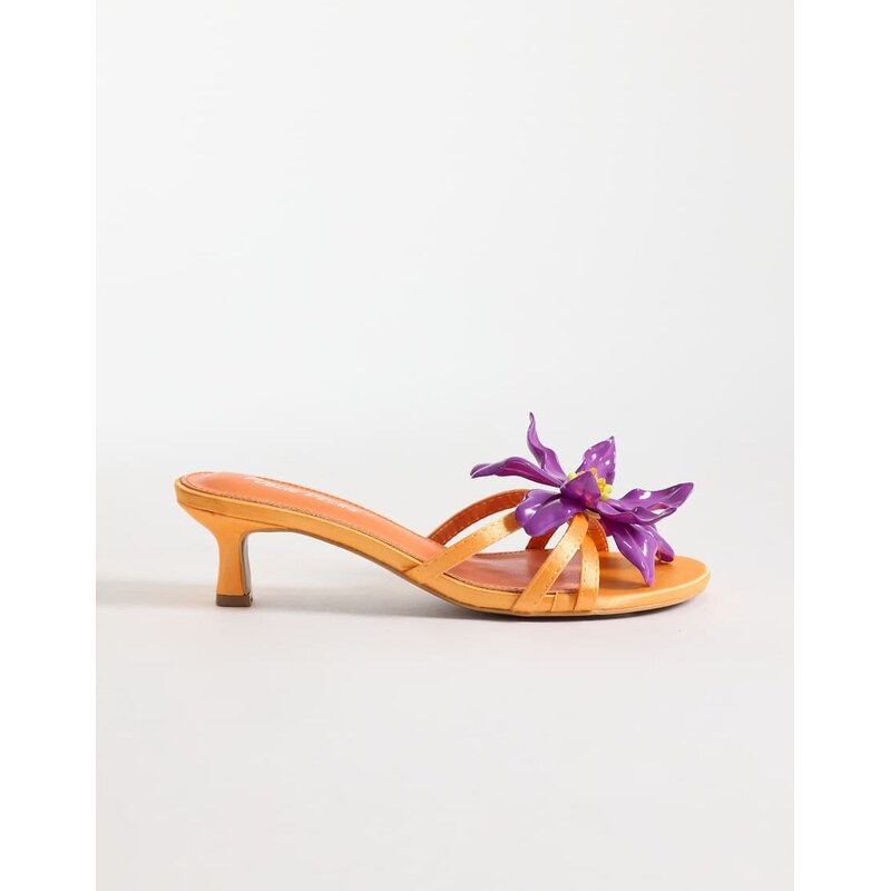 Public Desire kitten heel sandals with flower in orange