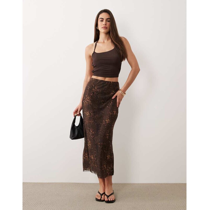 ASOS DESIGN printed mesh maxi skirt with split in leopard-No colour 114343359