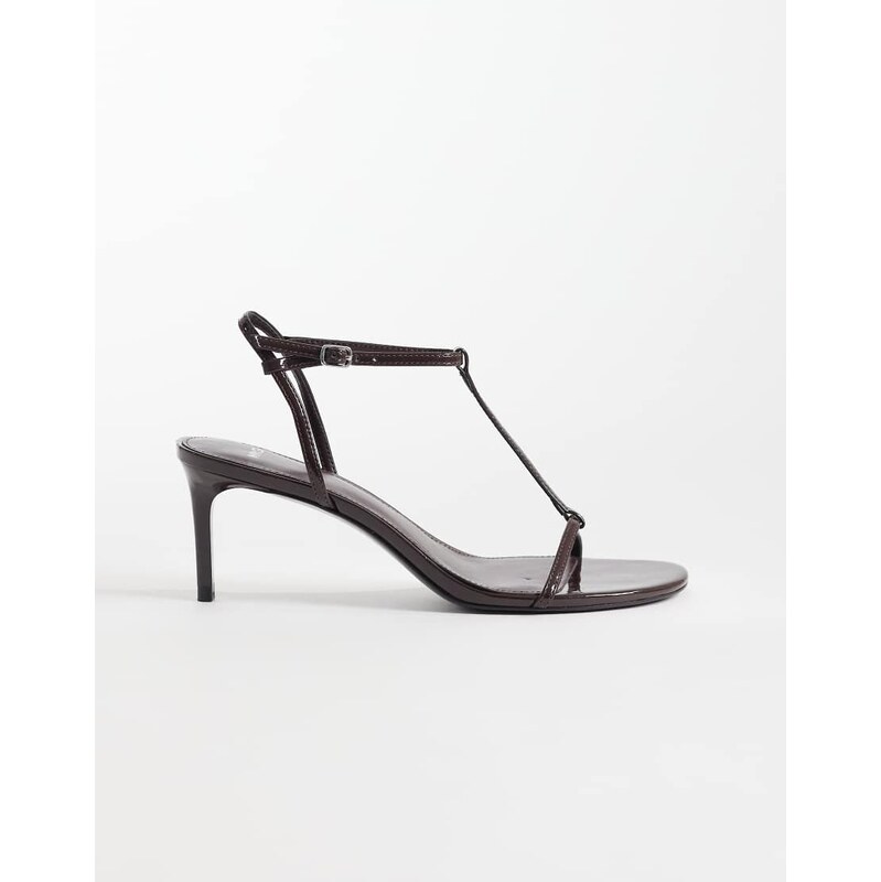 Mango toe post heeled sandal in dark brown 114413658