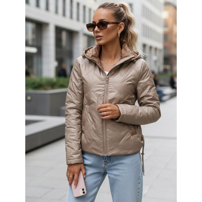 FashionStreet Dámská prošívaná lehce zateplená bunda s kapucí taupe 114306117
