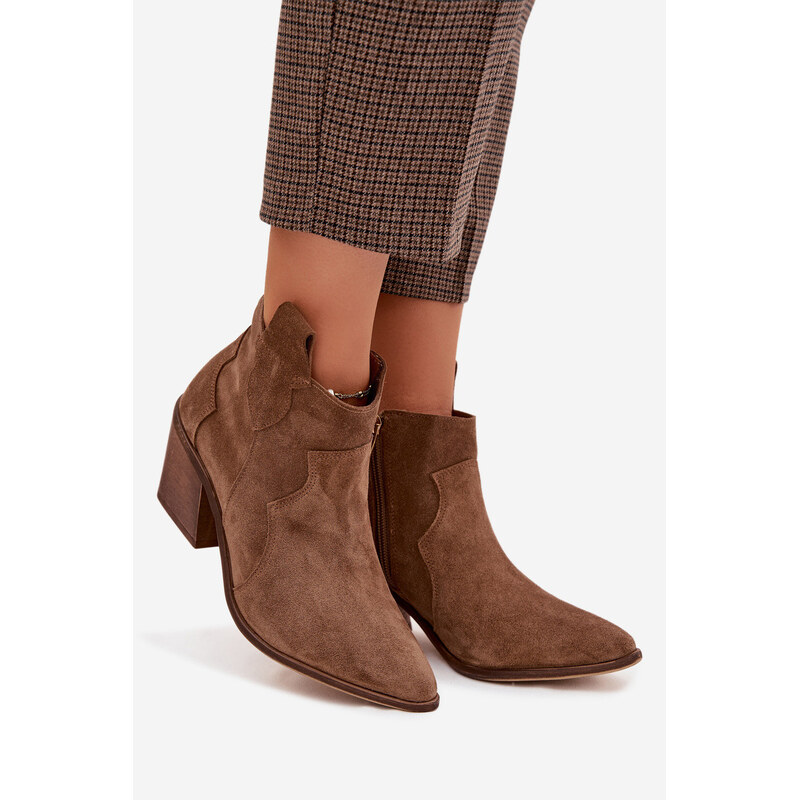 Kovbojky z pravé semišové kůže model 22035885 Khaki - Zazoo