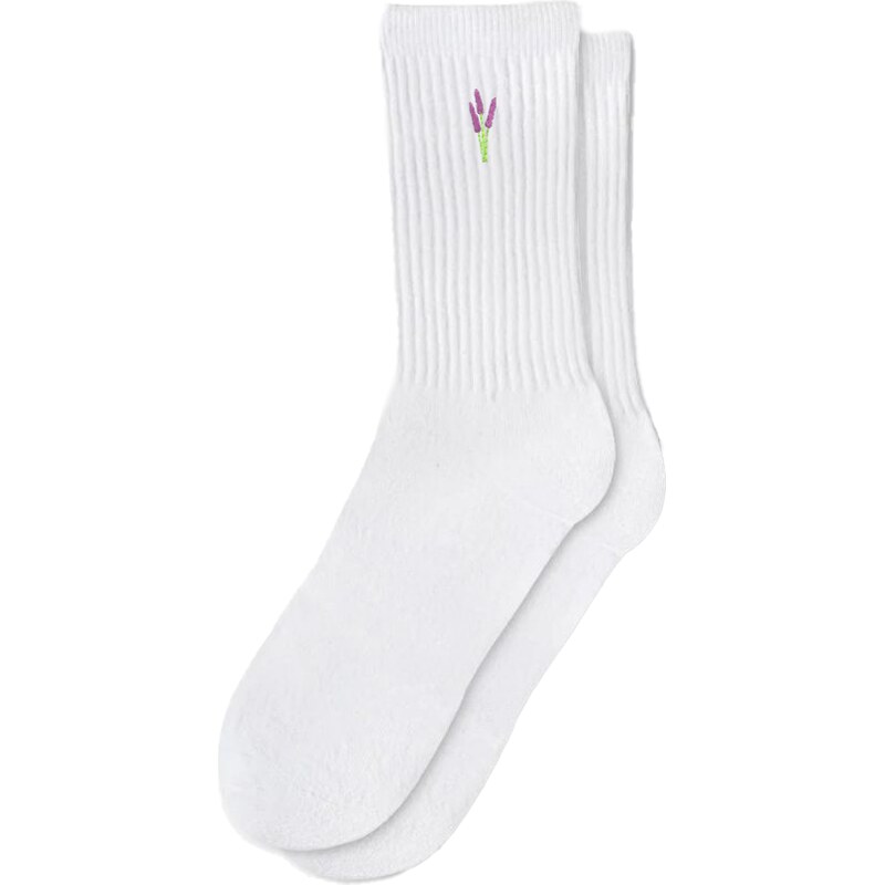 Capkov Embroidery Socks White Lavender