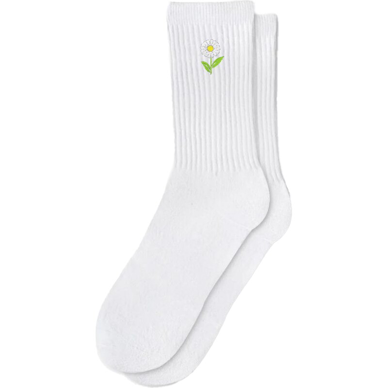 Capkov Embroidery Socks White Daisy