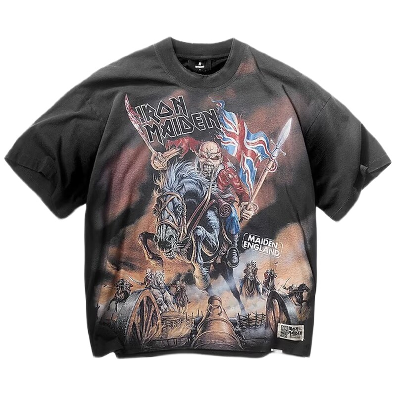 Represent X Iron Maiden Steed T-Shirt Stained Black