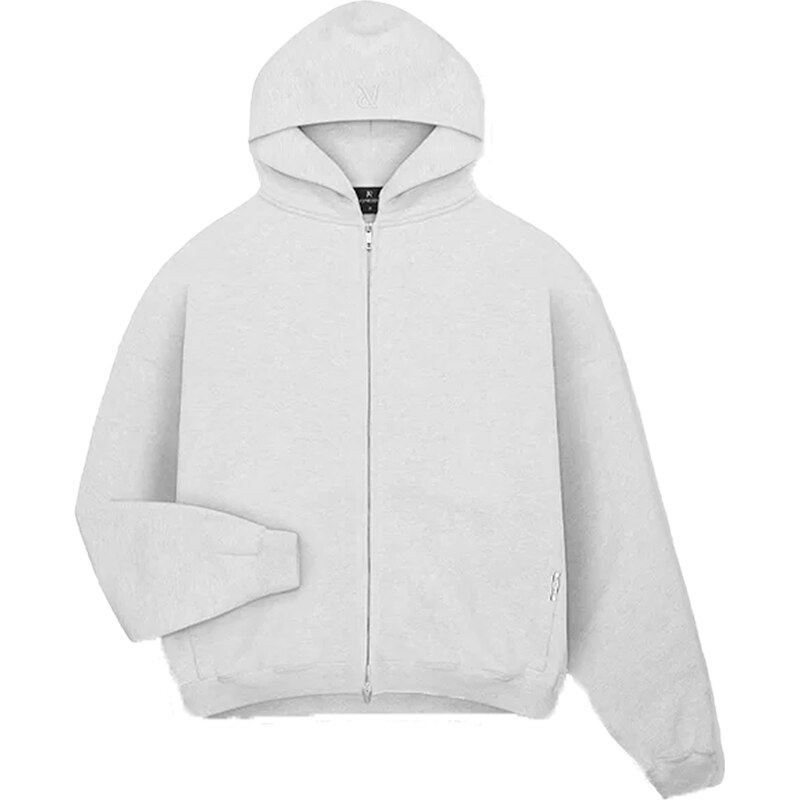 Represent Initial Boxy Zip Through Hoodie Ice Grey Marl