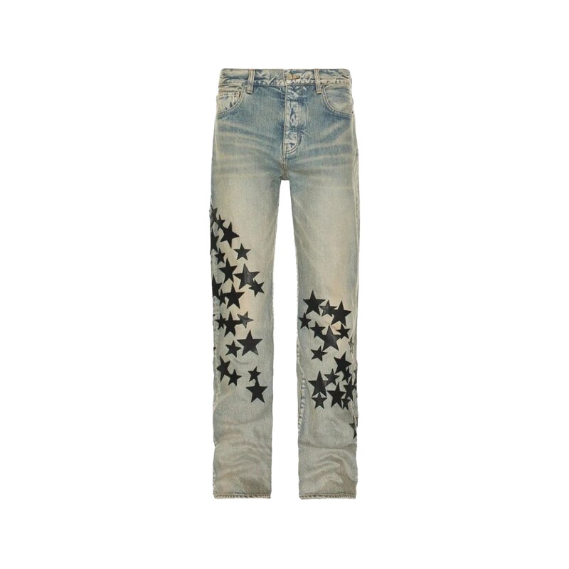 Amiri Leather Star Straight Jeans Clay Indigo 114219097