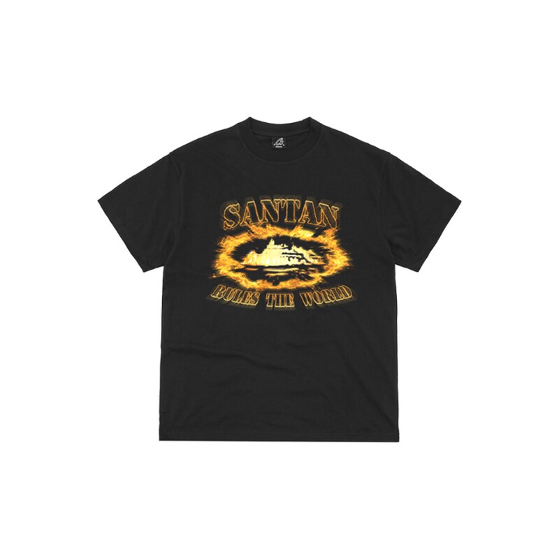 Corteiz Santan Alcatraz Tee Black Orange Flame