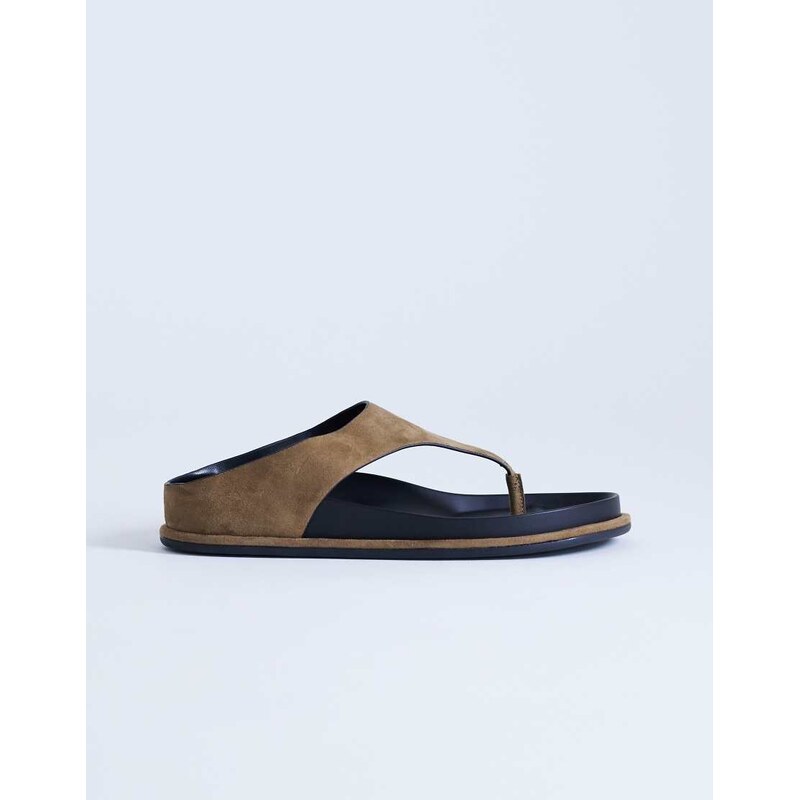 Topshop Angela toe thing footbed flat sandal in taupe-Green 114540812