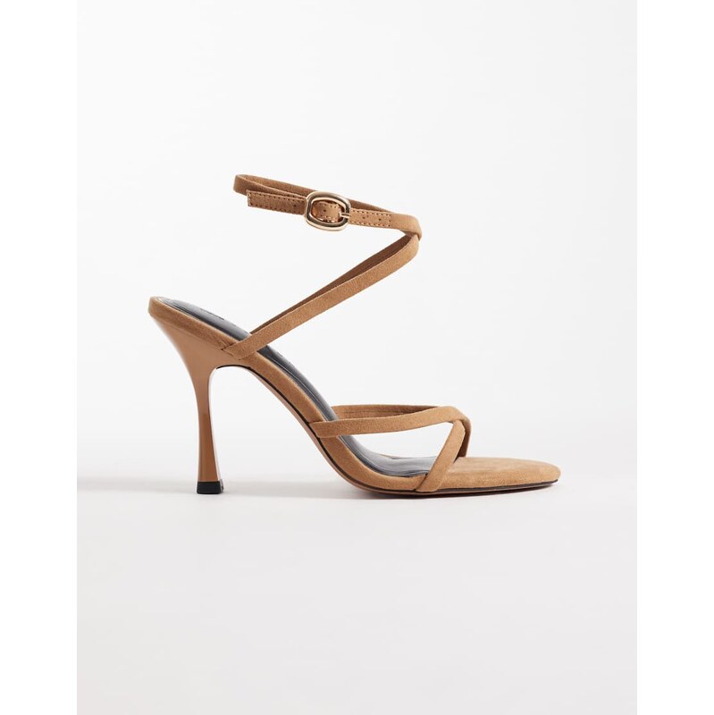 ASOS DESIGN Nikki cross over detail barley there high heel sandals sand suedette-Neutral