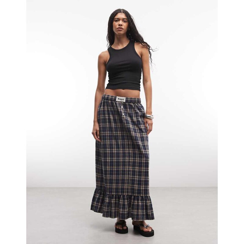 The Ragged Priest maxi ruffle hem boxer style skirt in blue check 114543998