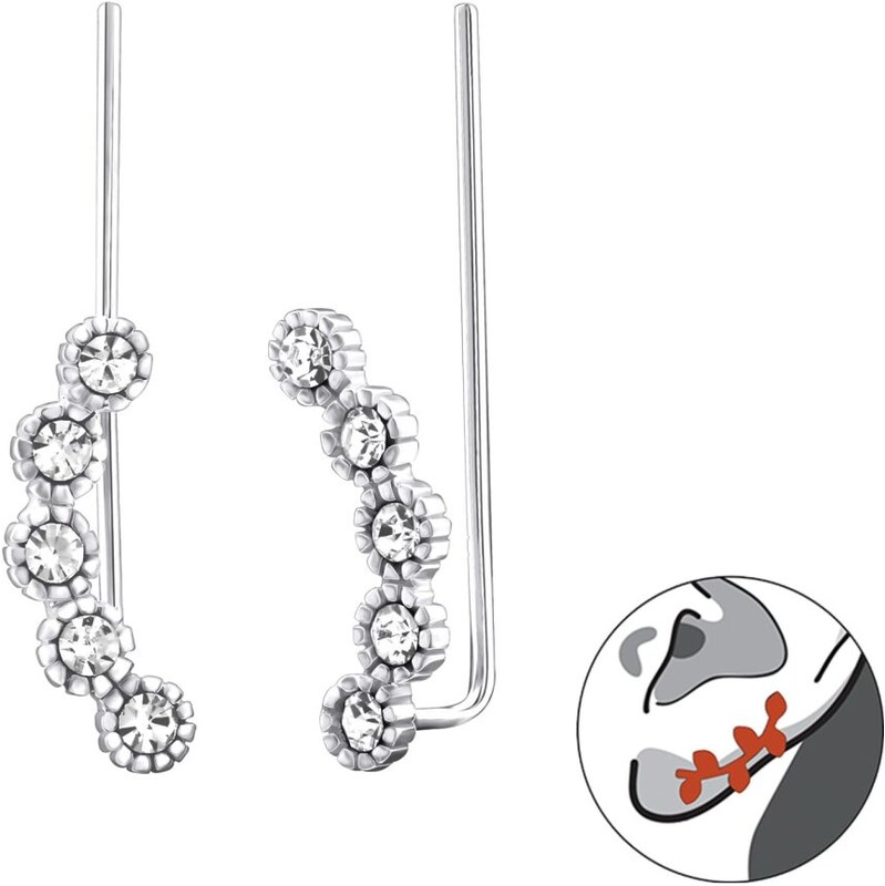Stříbrné náušnice 925 podél ucha (ear climber) se zirkony – pár
